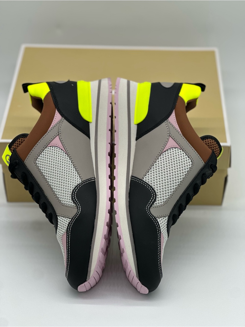 Michael Kors Women's Multi-Panel Sneakers - Black, Pink, Neon Yellow - Picture 5 of 10